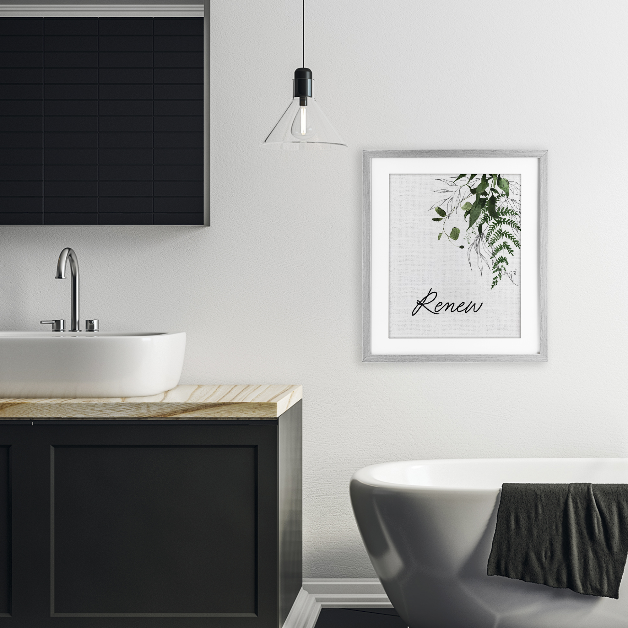Renew Ferns & Botanicals Gray Framed Print Under Glass, design by Lettered and Lined