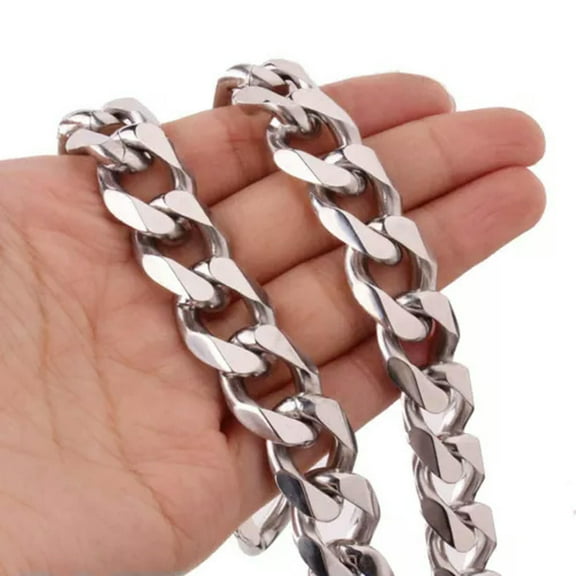 QQTDFG High Quality 7-40" Silver 316L Stainless Steel Men's Cuban Curb Chain Necklace-Silver-17mm-20 inch