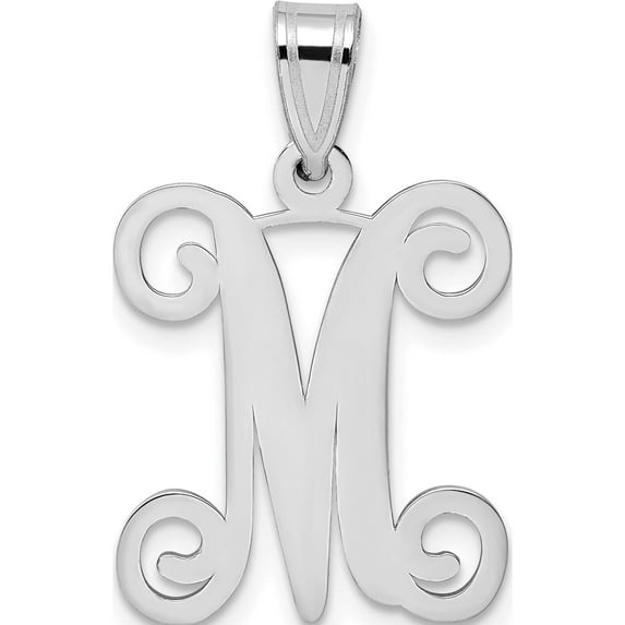 14K White Gold 14Kw Laser-Cut High Polished Letter M Initial Pendant Made In United States xna518w/m