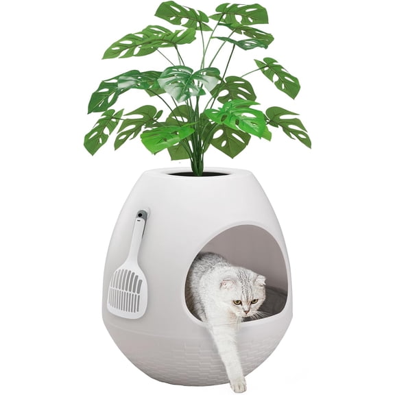 Plant Litter Box, Hidden Cat Litter Box with Artificial Plants, DIY Litter Box Furniture (Light White)