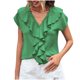 thumbnail image 1 of V Cuello Manga Corta Tops para las Mujeres Primavera Verano Moda Color Sólido Camiseta, Imitación Algodón, 1 of 9