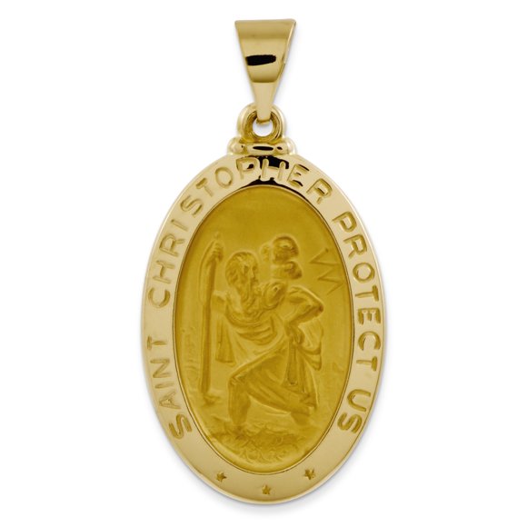 14K Yellow Gold Polished and Satin St. Christopher Medal Pendant