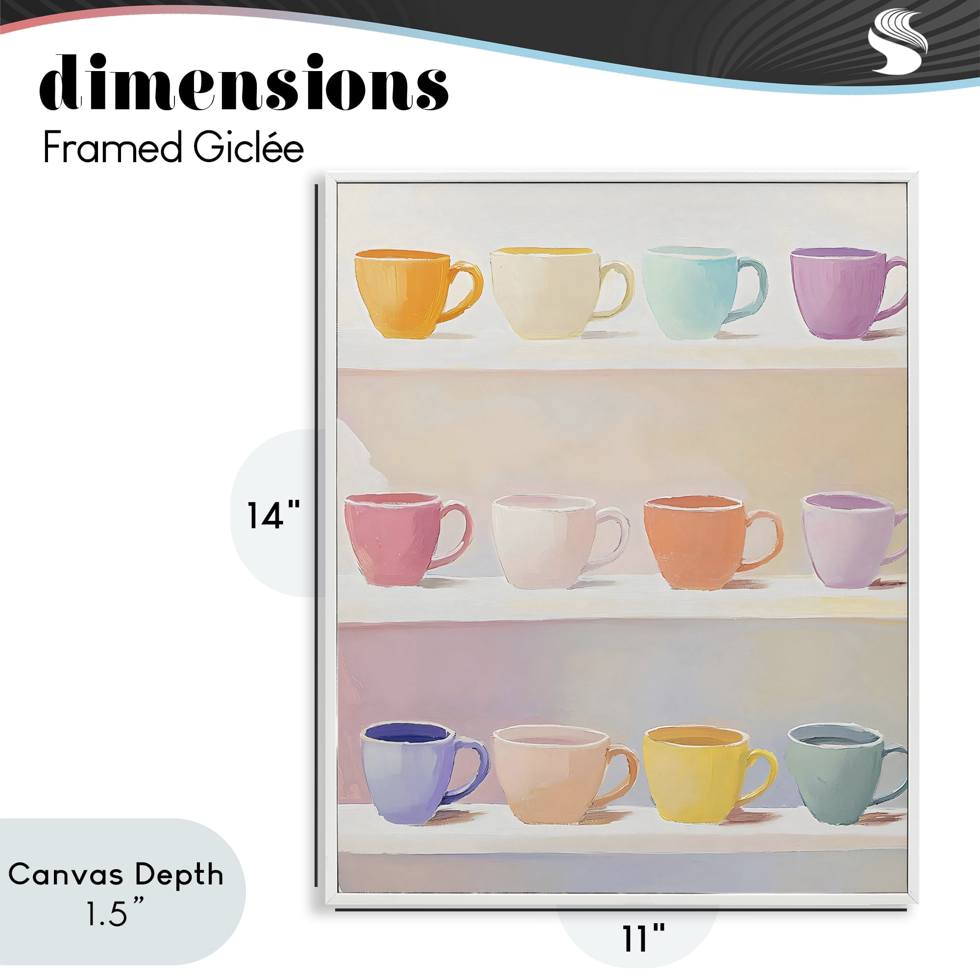 Stupell Industries Rows of Pastel Teacups White Framed Giclee Art, design by The Prints Vibe