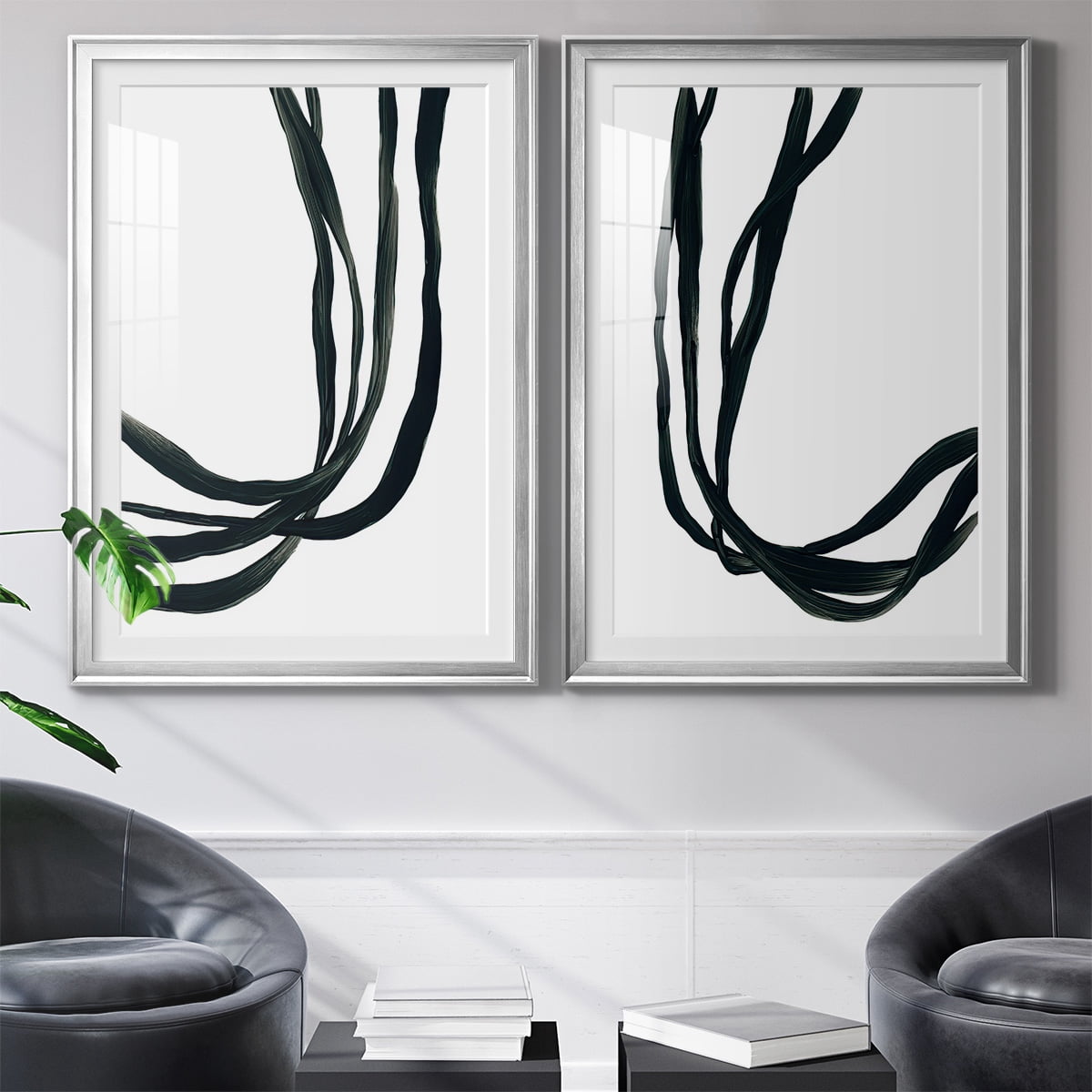 Wexford Home Onyx Ribbon I Premium Framed Print, 22.5" x 30.5" - Ready to Hang, Silver (Set of 2)
