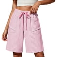 thumbnail image 2 of hoksml Women Striped Drawstring Pull-On Shorts, Elastic Waist Casual Bermuda Shorts with Pockets, 2 of 6