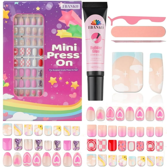 Press on Nails EBANKU Kids Flower Mermaid Heart 130 unidades