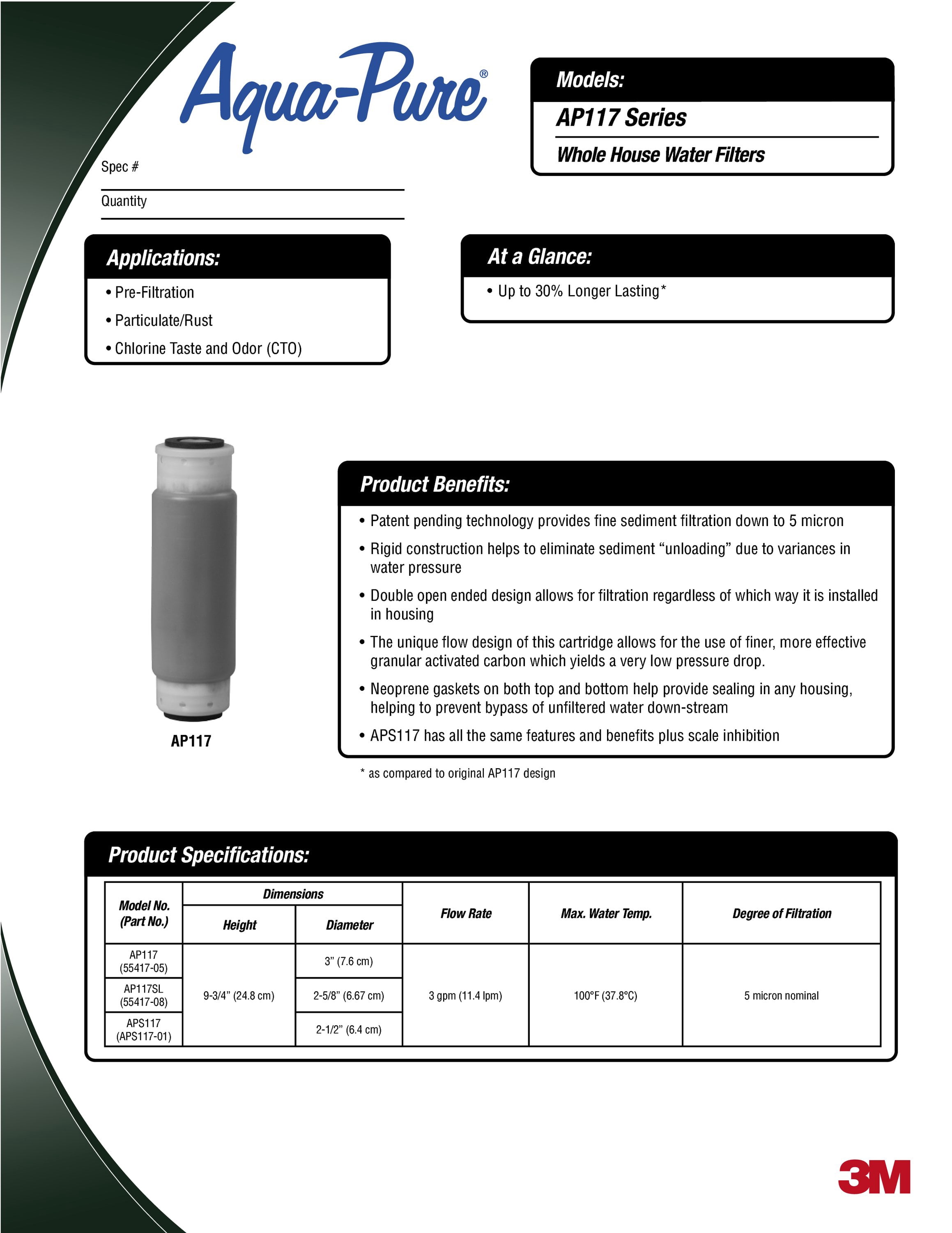 3M Aqua-Pure AP117 Whole House Water Filter Drop-in Cartridge, for AP11T or AP101T Systems