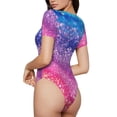 thumbnail image 2 of Bingfone Justaucorps à Col Rond pour Femmes, Motif Mignon Arc-en-Ciel Pailleté, Manches Courtes, Adapté pour Fête, Sport, Usage Quotidien-Moyen, 2 of 7