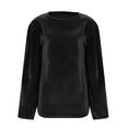 thumbnail image 5 of Olyvenn Puff Sleeve Shirts for Women Dressy Velvet Tops Elegant Long Sleeve Velour Blouses Casual Crewneck Work Shirt Black L, 5 of 5