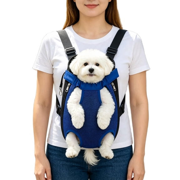 Pet Backpack Carrier for Cats and Dogs – Mesh Travel Bag with Legs Out Front Chest Design, Adjustable Padded Straps & Safety Openings (Blue, Medium)