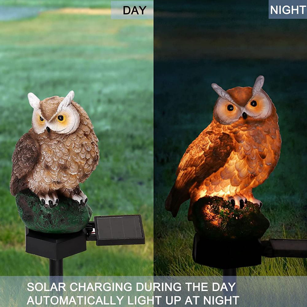 Solar Powered Lights Garden Statue Lantern LED Path Light Lamp Brown Owl 