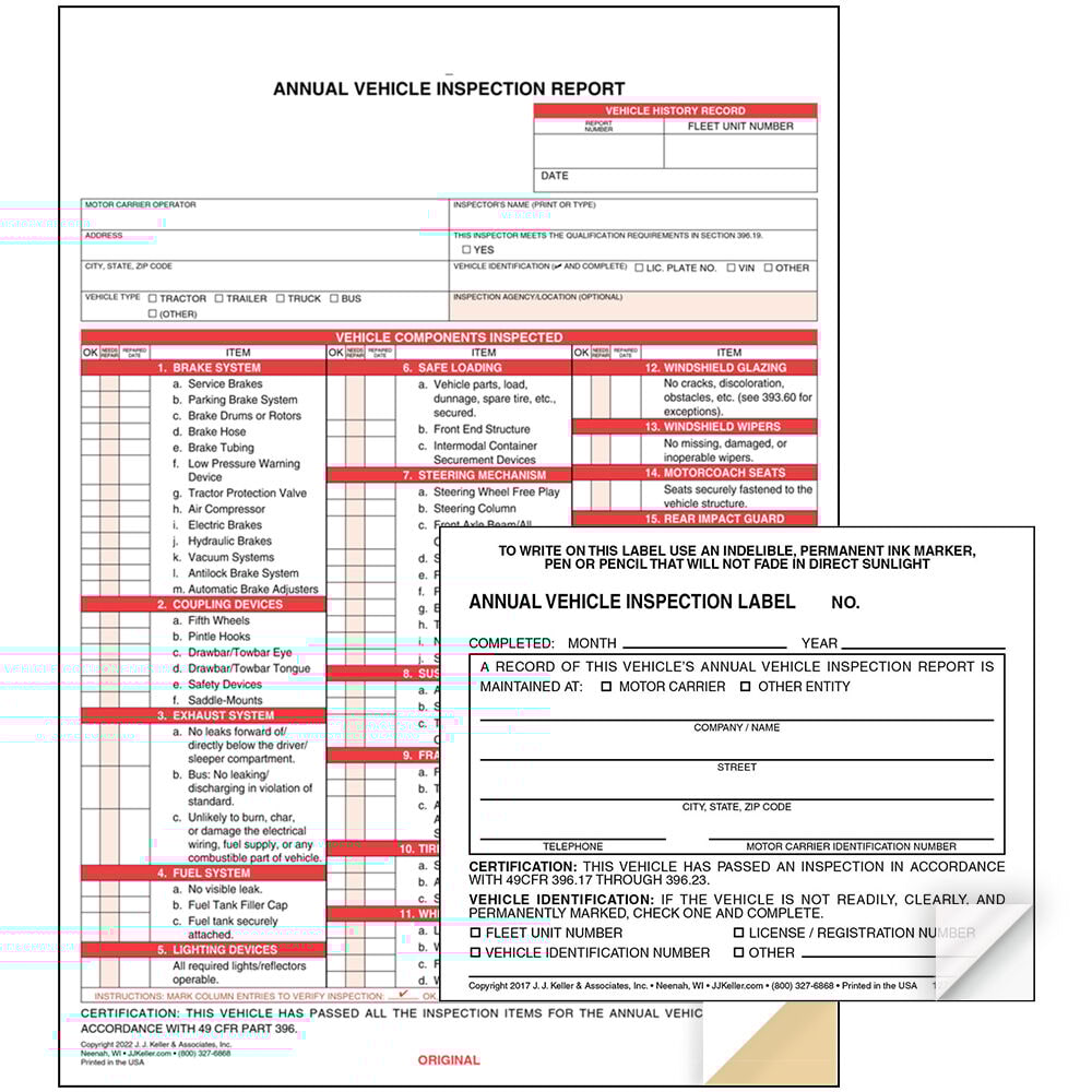 thumbnail image 6 of Annual Vehicle Inspection Report (Shrinkwrapped Snap-Out Format, 3-Ply Carbonless, 8.5" x 11.75") with Label (2-Ply Vinyl with Mylar Laminate, 5" x 4") - 25-pk. - J. J. Keller & Associates, 6 of 7