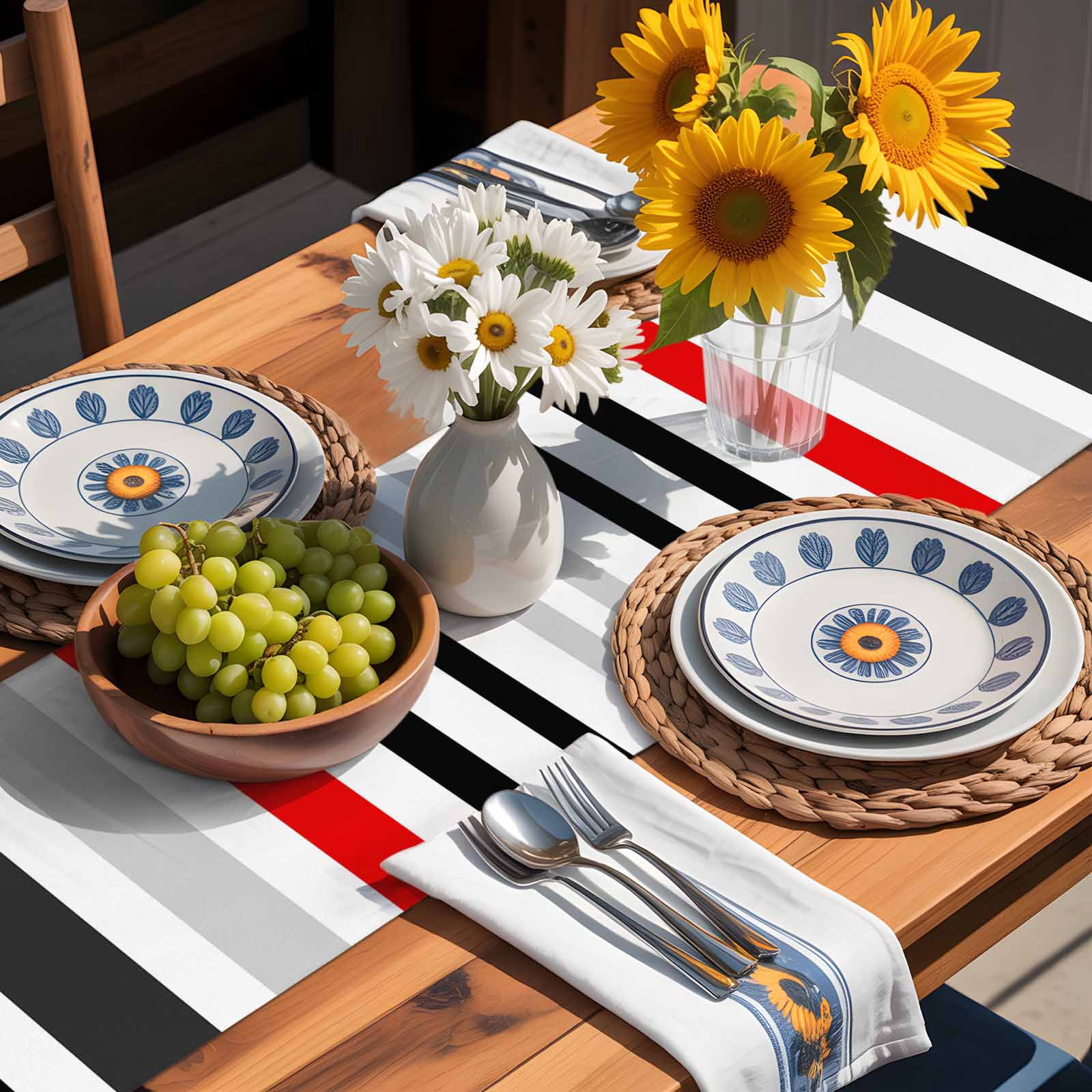 Red Black Grey Stripes Table Runner 90 Inches Long, Modern Geometric Pattern Table Runners Tabletop Scarf Kitchen Dining Tables Decoration for Home Party Indoor Outdoor