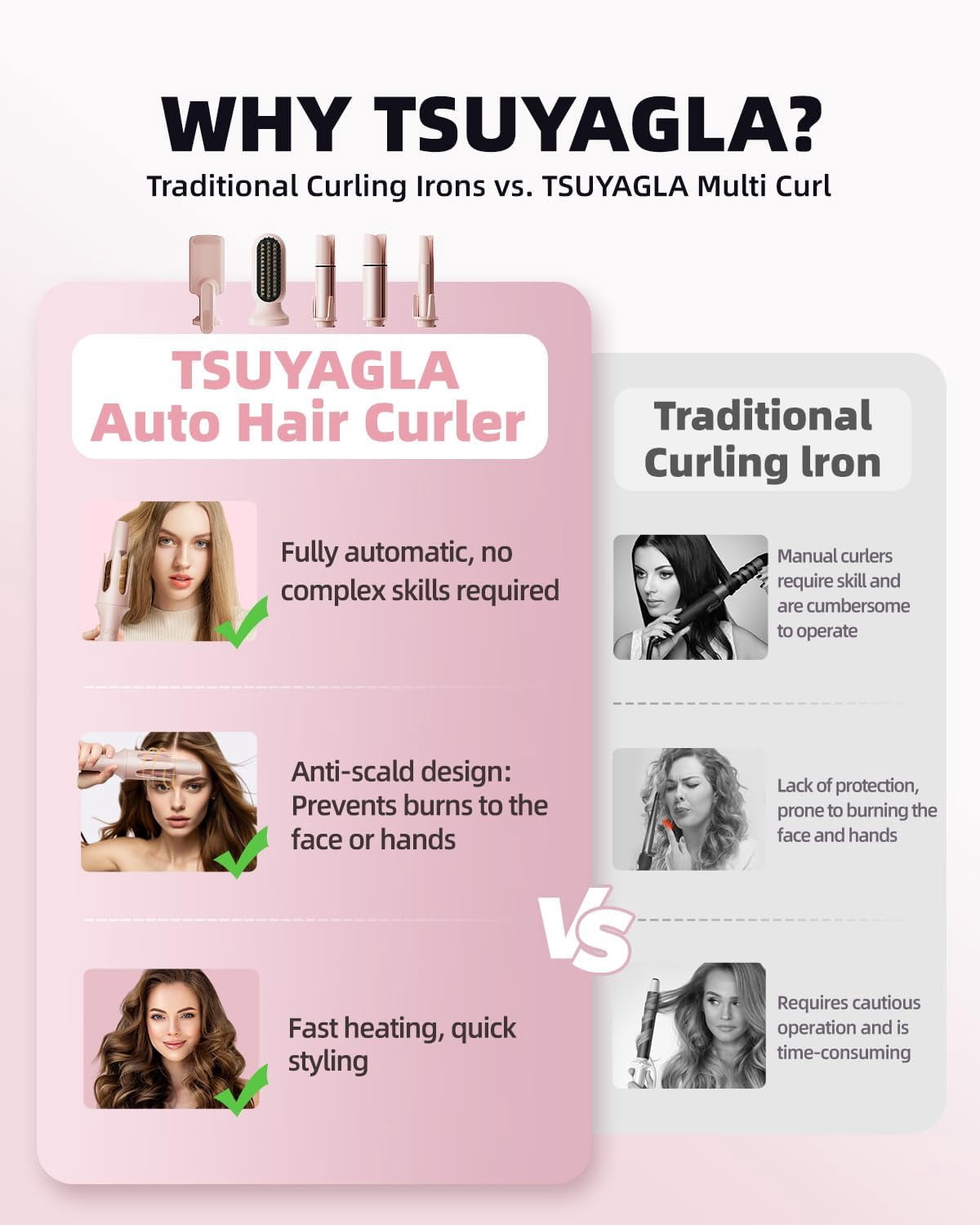 5-in-1 Automatic Curling Iron Set, Interchangeable Hair Styler with 3 Rotating Barrels, Straightening Brush & Wave Wand for All Hair Types, Dual Voltage