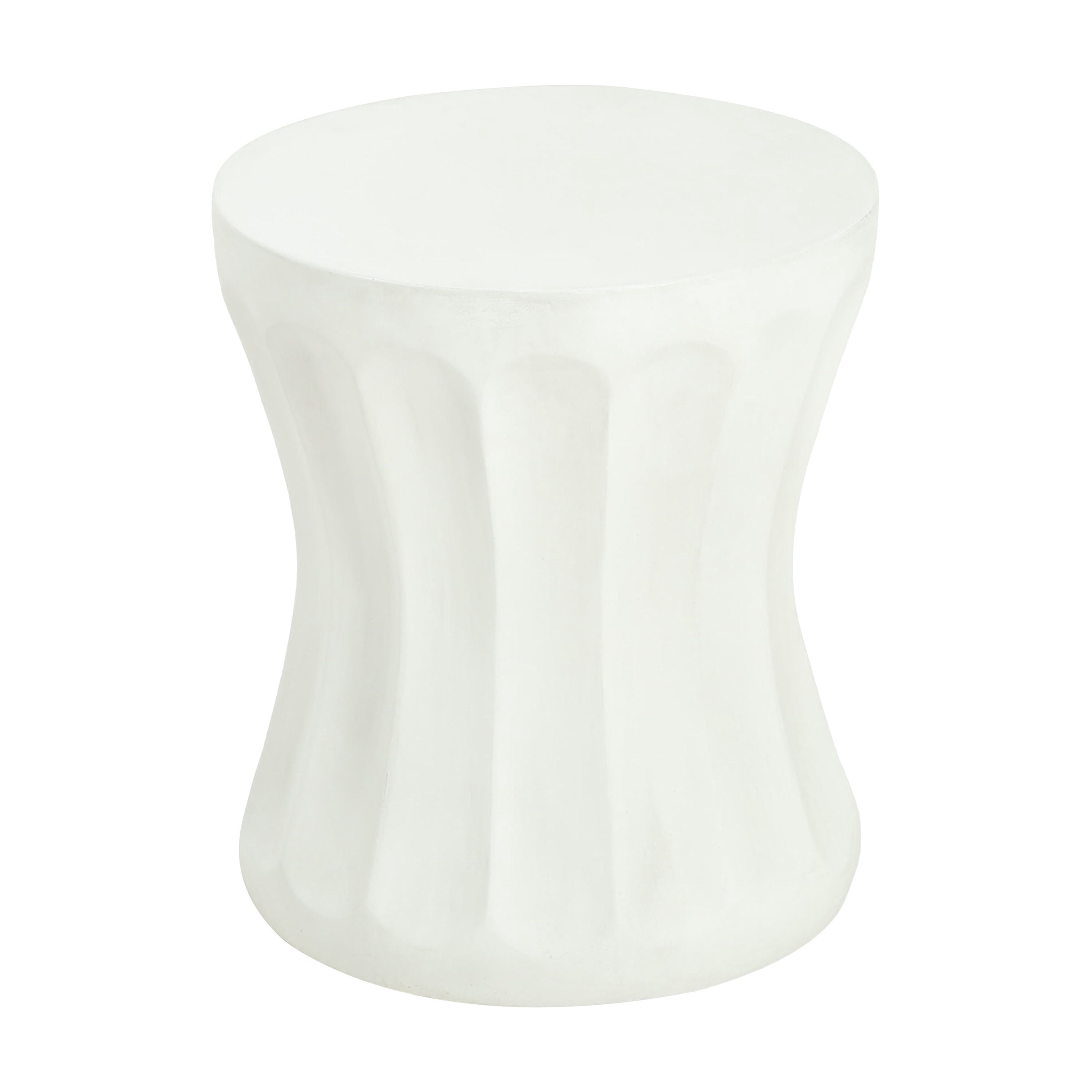 Mintazer 18" H Fluted MGO Side Table, Modern Waisted Accent Table with Hourglass Drum, Patio End Table for Patio Living Room, White