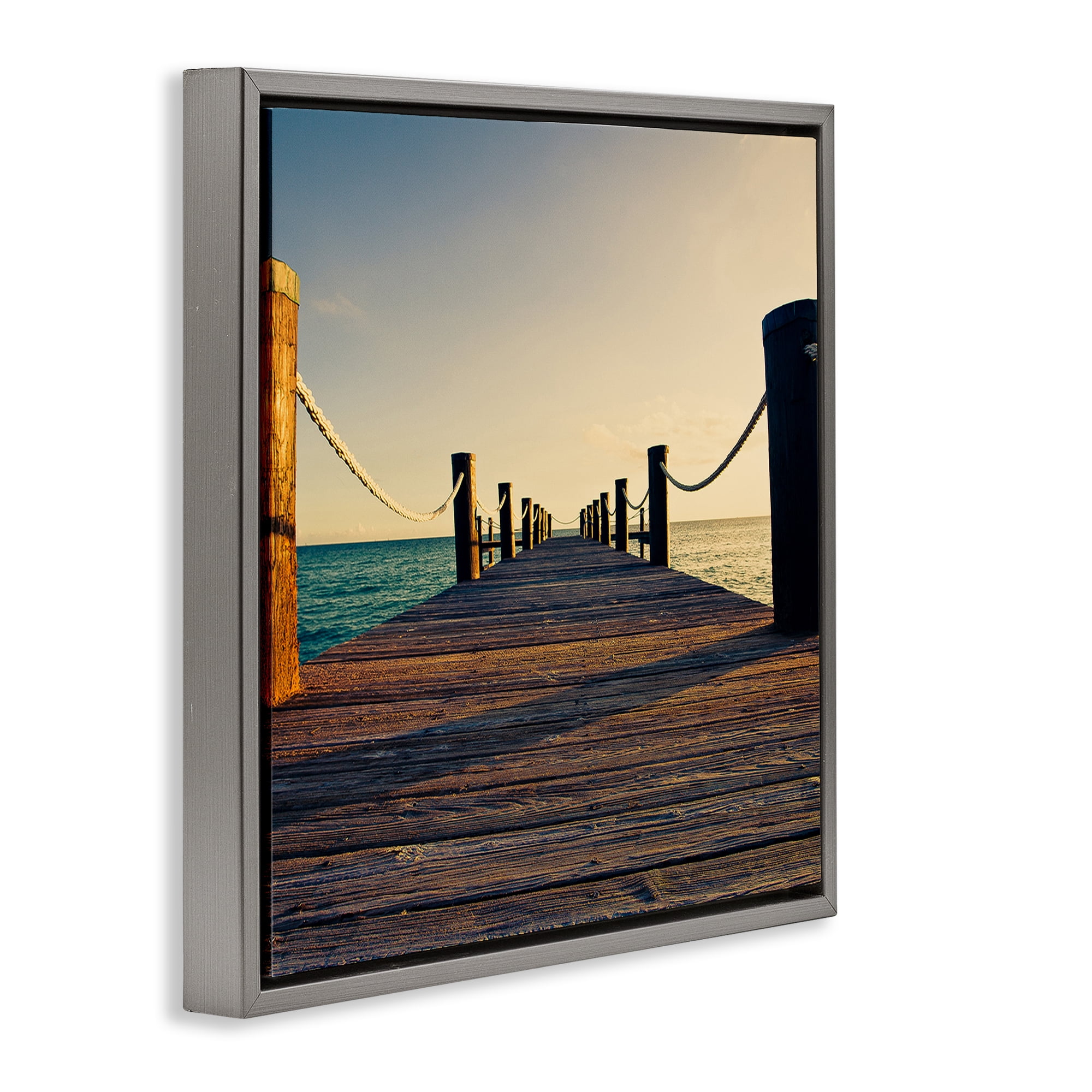 Stupell Industries Coastal Beach Dock Nautical & Beach Photography Gray Floater Framed Canvas Art Print Wall Art, 18 x 18