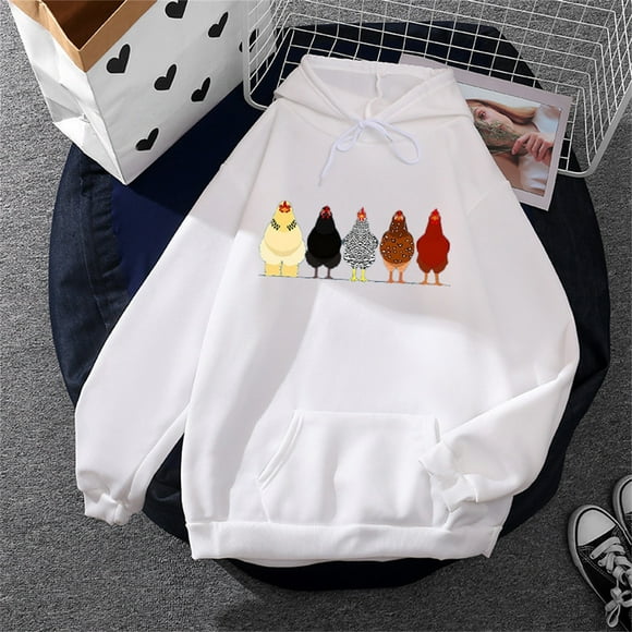 jsaierl Hooded Sweatshirt for Women Chicken Graphic Hoodie Top Long Sleeve Lightweight Loose Pullover Sweatshirt with Pocket