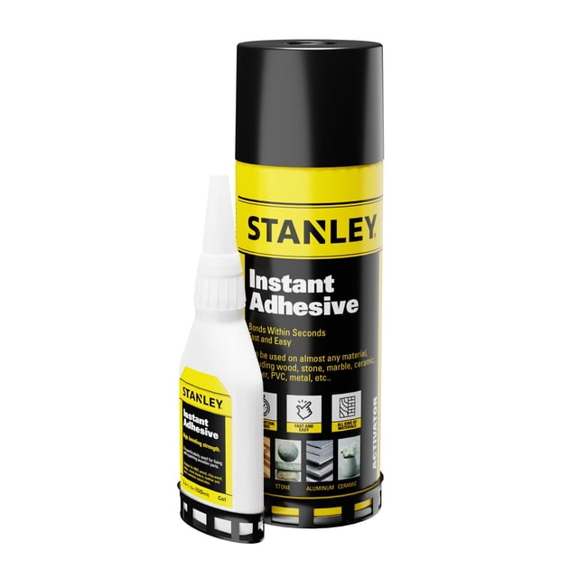 Adhesivo STANLEY CA con activador para carpintería, 50 ml + 200 ml