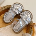 thumbnail image 5 of Girls Sparkly Rhinestone Bow Sandals Adjustable Buckle Ankle Strap Open Toe Summer Shoes For Toddler And Kids Silver Size 4-4.5 Years, 5 of 7