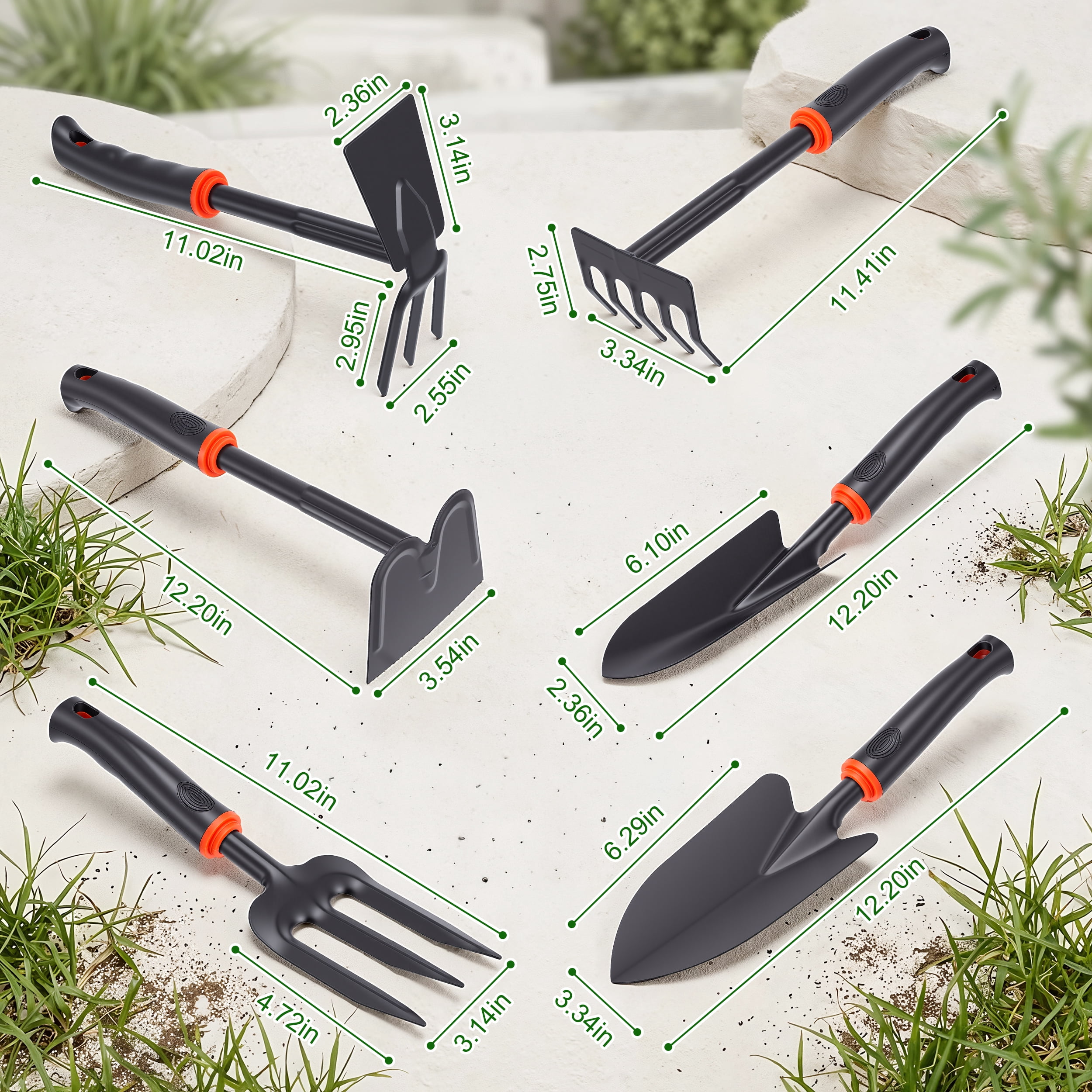 RELOIVE 5 Piece Garden Tool Set, Stainless Steel Gardening Tools with Anti-Slip Handles,Outdoor Hand Tools,Perfect for Planting, Weeding & Digging,Ideal Holiday Gift for Gardeners