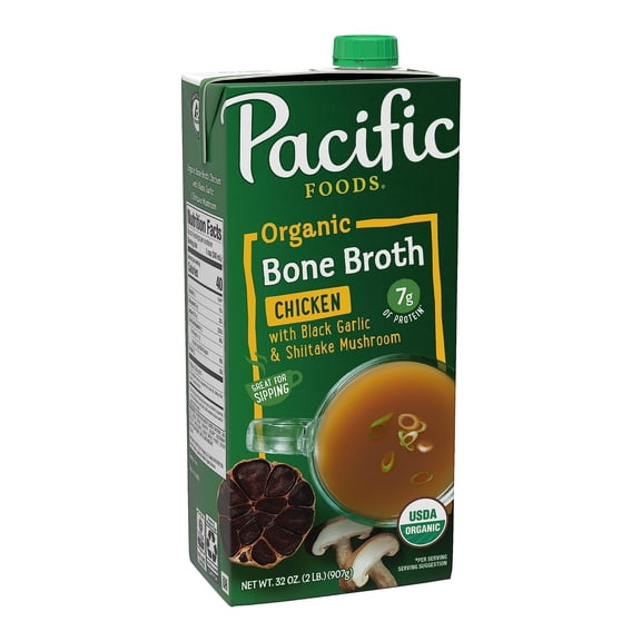 2X - Pacific Foods Organic Chicken Bone Broth With Black Garlic And Shiitake Mushroom, 32 Oz Carton