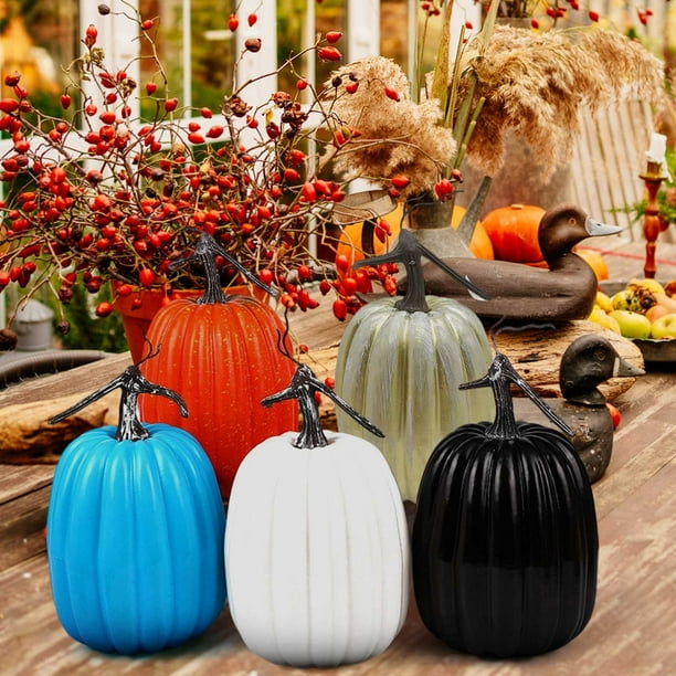Calabazas artificiales de 9 pulgadas para decoración de Halloween - Calabazas falsas grandes de espuma para decoraciones otoñales, manualidades y centros de mesa de Acción de Gracias