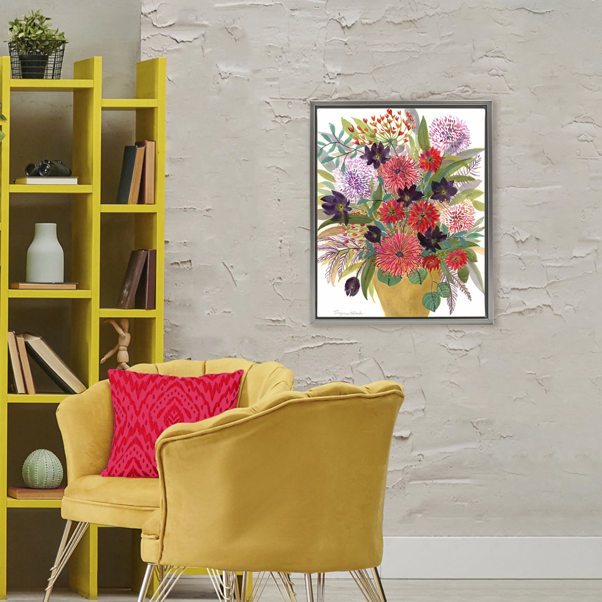 Stupell Industries Celebration Flower Bouquet Gray Framed Floater Canvas Wall Art, design by Suzanne Allard