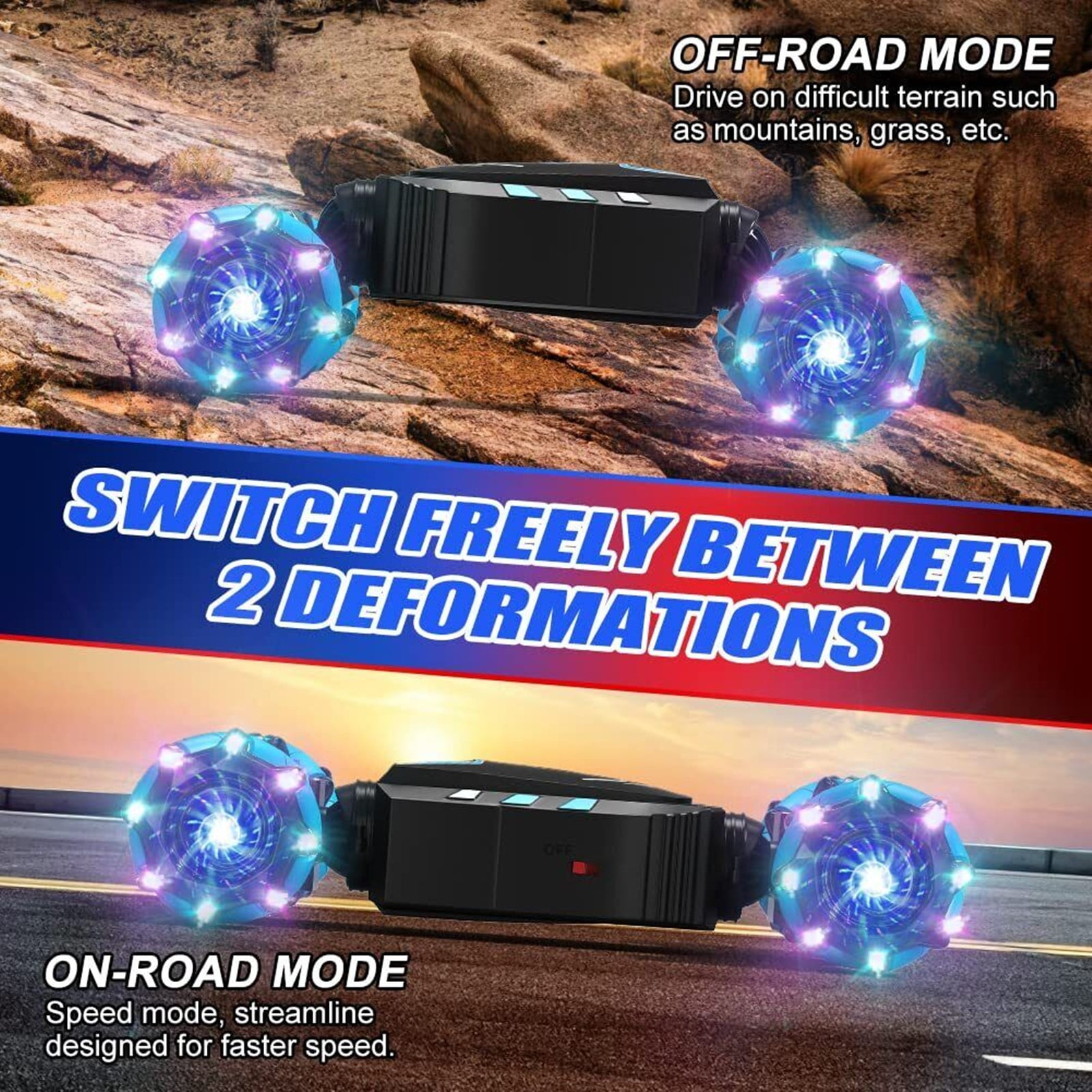 Remote Control Car Hand Controlled Gesture RC Stunt Car with Spray & Lights & Music, 4WD 2.4GHz Off-Road Vehicle 360° Double Sided Rotation Crawler Vehicle RC Car-Blue