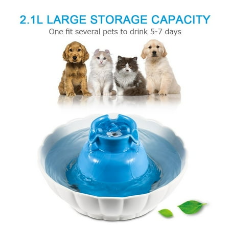 Ceramic Pet Fountains For Cats Pet Fountain Automatic Pet Water Dispenser,2.1L Water Fountain for Cat and Small Dog/Animals ()