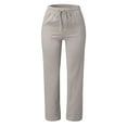thumbnail image 2 of Ploknplq Baggy Jeans Scrub Pants for Women Solid Straight Solid Elastic Pants Long Drawstring Linen Waist Cotton Casual Pants Wide Leg Pants Woman Womens Pants Palazzo Pants for Women Silver S, 2 of 4
