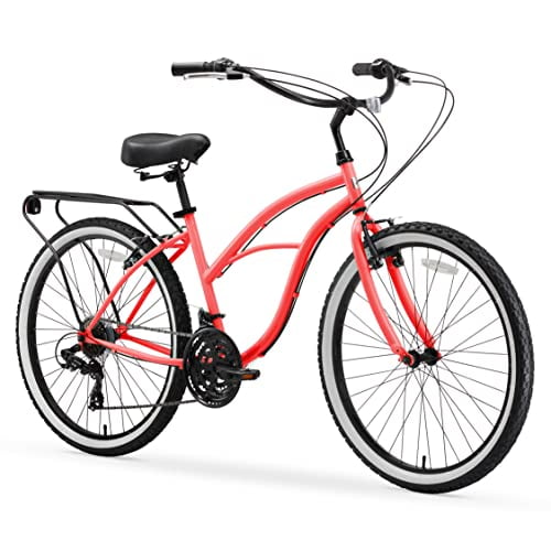 sixthreezero Around The Block Vélo de Plage Cruiser pour Femme, 21 Vitesses, Roues de 26 Pouces, Rose Corail
