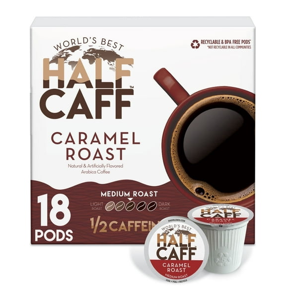 World's Best Half Caff Caramel Coffee Pods, Compatible w/ K-Cup Brewers, 18ct