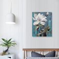 thumbnail image 3 of JRXY White Flower Canvas Wall Art Blossoming on Teal Background Picture Print Wall Painting Modern Artwork Wall Décor for Bedroom Living Room Bathroom Office 16x20 in, 3 of 4
