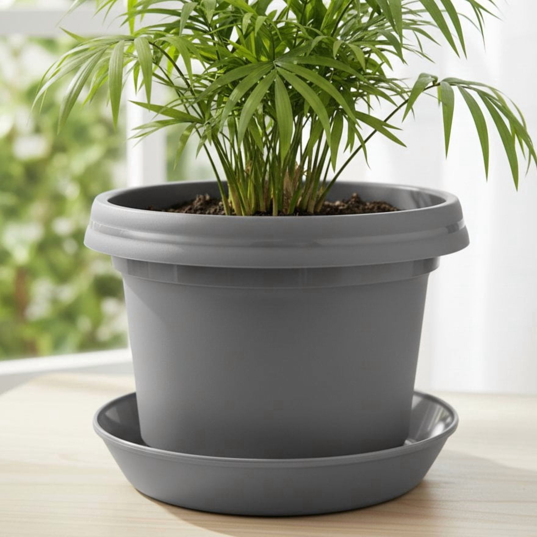 Austin Planter 12 inch Single Flower Pot and Saucer, Grey