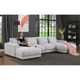thumbnail image 4 of 6-Piece Velvet/Linen Fabric Modular Upholstered Sofa With Ottoman-Beige, 4 of 12