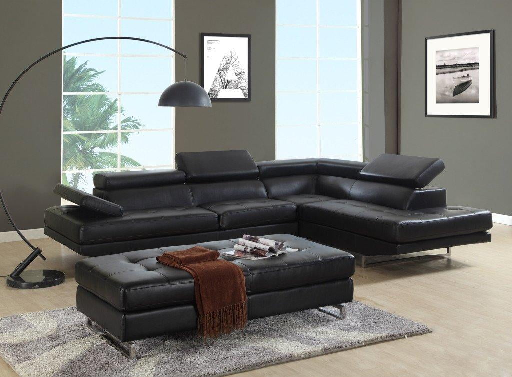 t35 black bonded leather sectional sofa with headrests