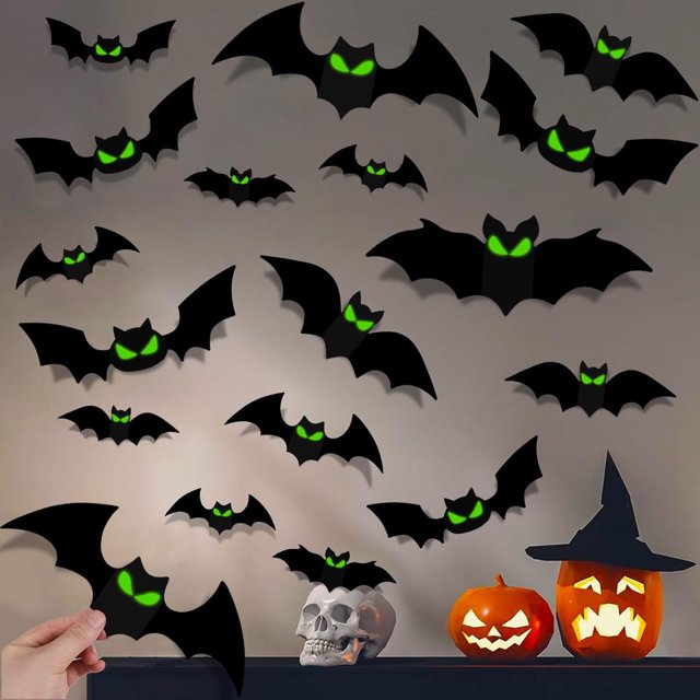 Xihbxyly Pegatinas de Pared de Halloween, Diseño de Murciélagos y Ojos Brillantes, Decoraciones de Escenas de Terror, Uso Interior y Exterior, Decoración de Habitación Espeluznante, Fáciles de Despeg
