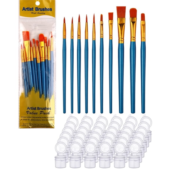 46-Piece Paint Brush Set, 10 Nylon Hair Brushes with 36 Paint Pots, for Acrylic, Oil, Watercolor & Gouache Painting, Deep Blue