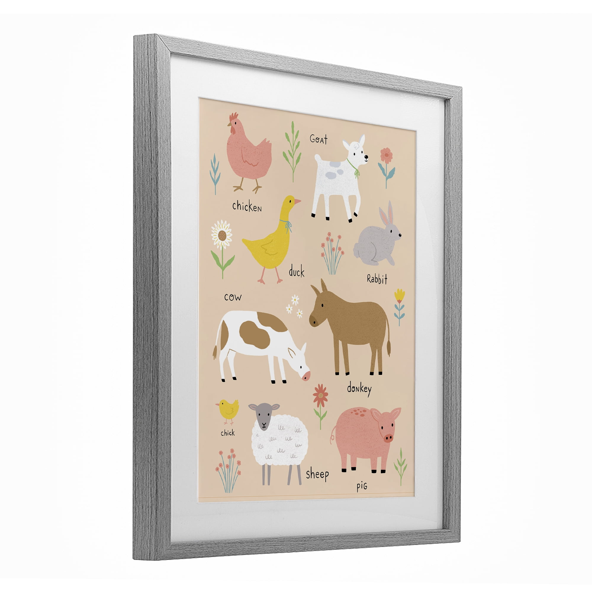 Stupell Industries Baby Farm Friends Gray Framed Print Under Glass, design by Nina Seven