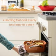 Moss & Stone 5 Pcs Copper Chef Cookware Set, 9.5” Non Stick Deep Frying Pan, Fry Basket, Steamer Rack, Dishwasher & Oven Safe, 5 Quart Deep Square Pan, Induction Copper Cookware Set - 9.5x3.5
