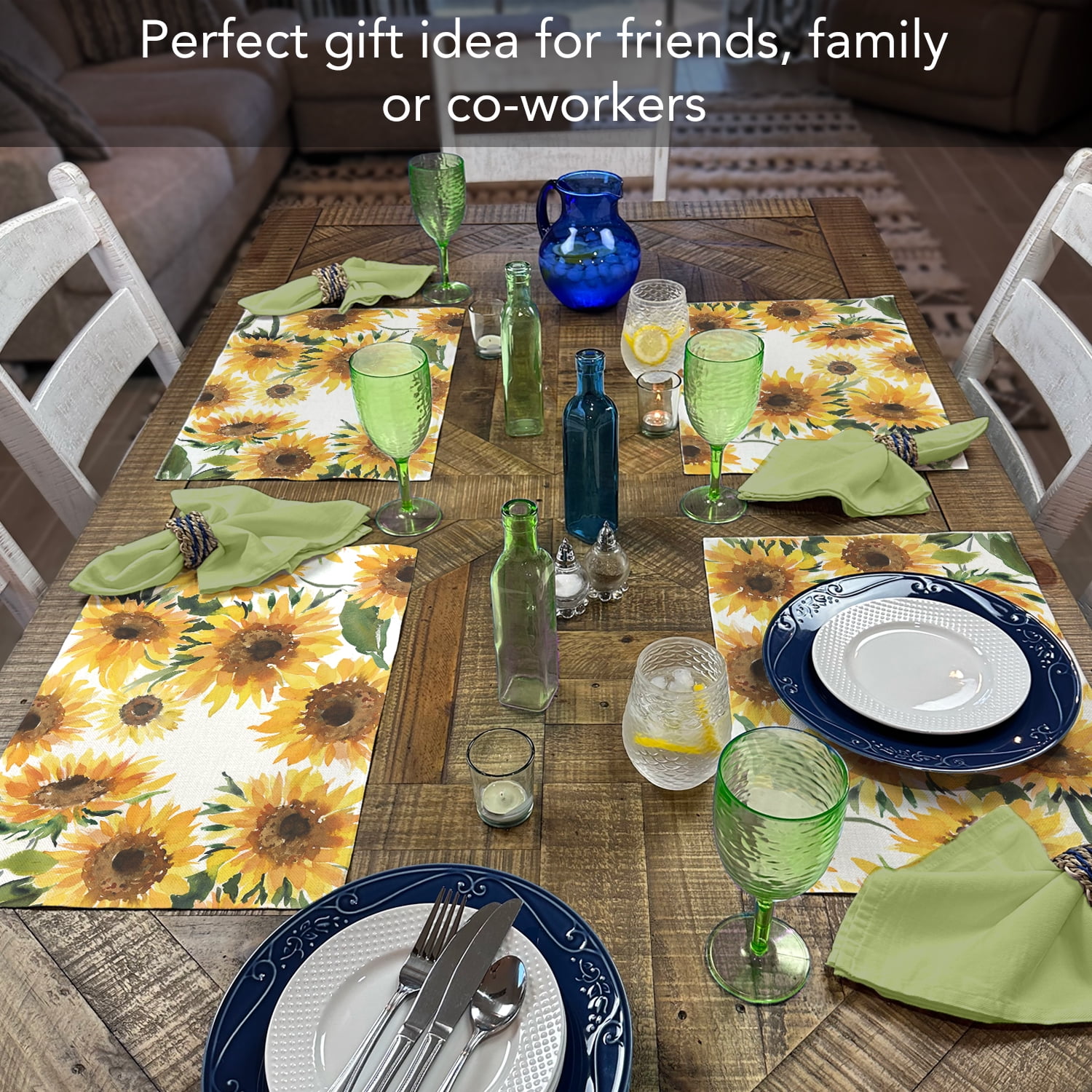 Highland Home Sunflowers 4-Pack Cotton Blend Washable Placemats