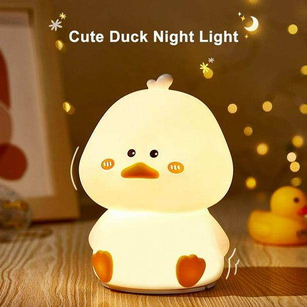 Lámpara de noche LED con diseño de pato para niños, lámpara de noche con diseño de dibujos animados de silicona, recargable por USB, con Sensor táctil y temporizador, ideal para regalo