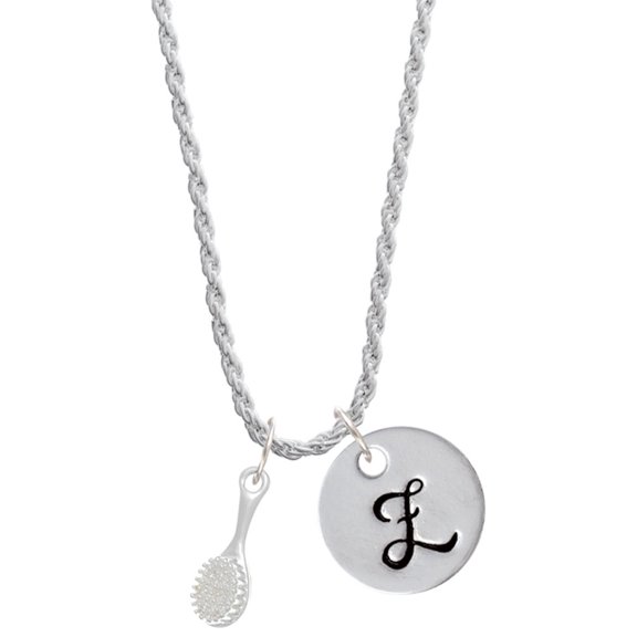 Delight Jewelry Silvertone 3-D Hair Brush Silvertone Script Initial Disc - Z - Charm Necklace, 20"+3"