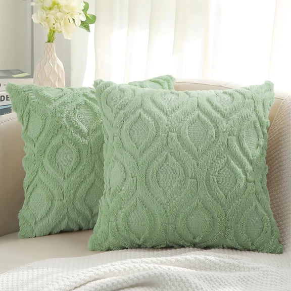 suxuMhao Green Plush Throw Pillows Covers 18x18in-2-Piece Soft Pillow Covers,Washable Throw Pillow Covers,Decorative Throw Pillow&Bedroom Throw Pillows for Home Sofa/Living Room/Bedroom