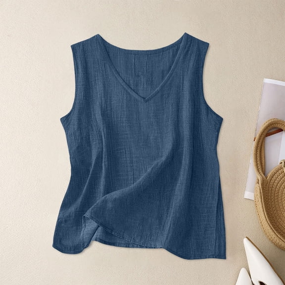 Linen Tank Tops for Women Summer Casual Comfy Sleeveless Cotton Shirts Loose Lightweight Gauze Camisoles