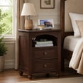 thumbnail image 3 of Leyaoyao Night Stand Set of 2 with Charger Station, Rustic Wood Night Stand with Storage Shelves, Farmhouse Bedside Table for Living Room, Walnut, 3 of 8