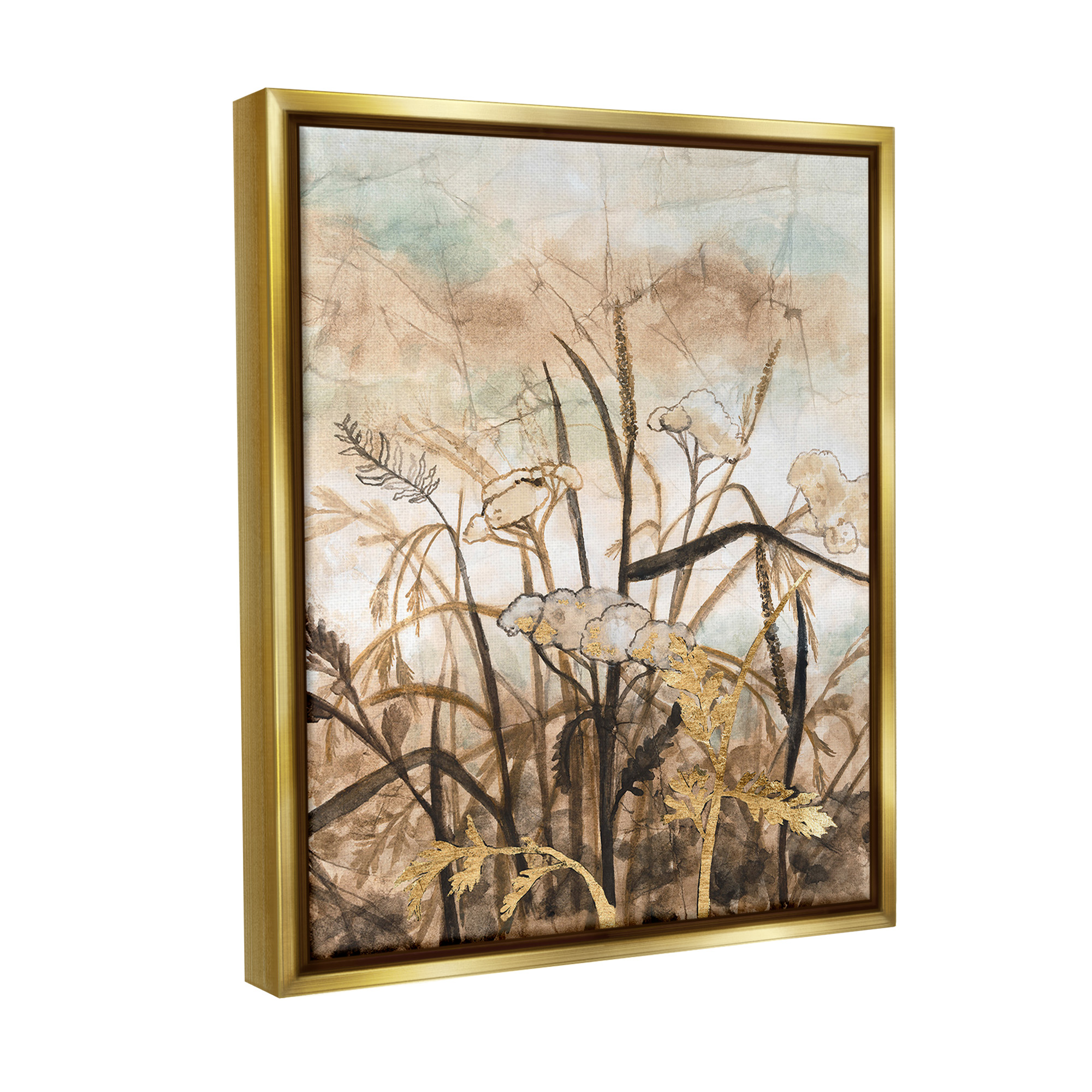 Stupell Industries Abstract Neutral Landscape Landscape Painting Gold Floater Framed Canvas Art Print Wall Art, 25 x 31
