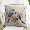 thumbnail image 7 of Pillow Case Elegant Blue Gray Birds Watercolor Wildlife Linen Cushion Case Outdoor Home Decoration Forest Wildlife Birds Tree Branches Pillow Protectors 16"x16" for Living Room Bedroom, 7 of 7