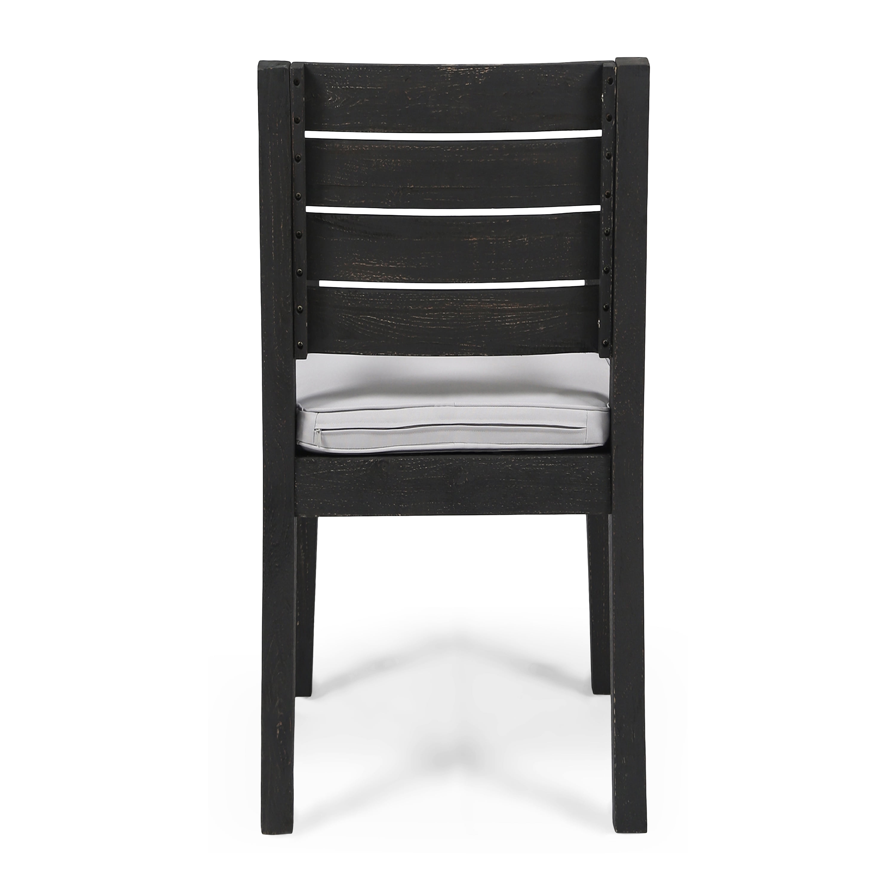 Outdoor Armless Cushioned Dining Chair Set of 2, Sandblast Wood Frame Leisure Seats for Patio Garden, Dark Gray and Light Gray