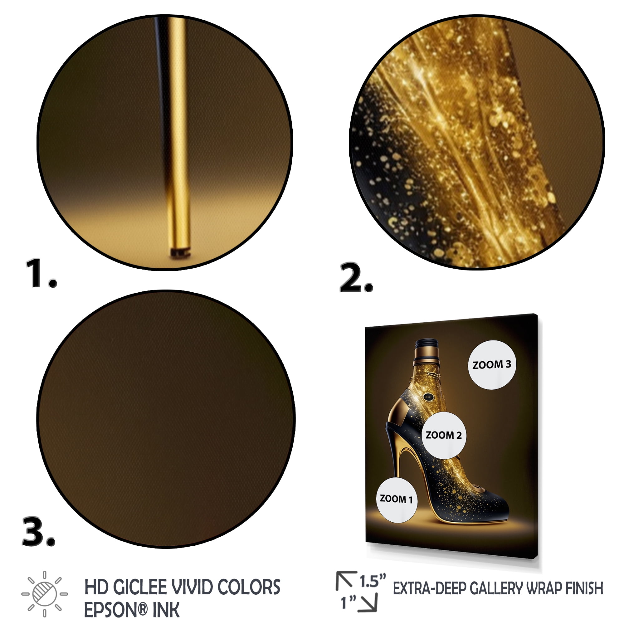 Designart Golden Champagne High Heel III Canvas Wall Art